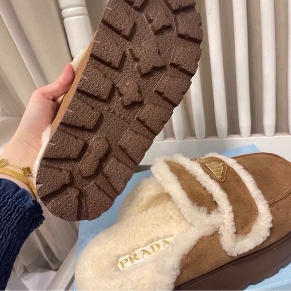 Prada Tan Shearling Slippers - Picture 8 of 9